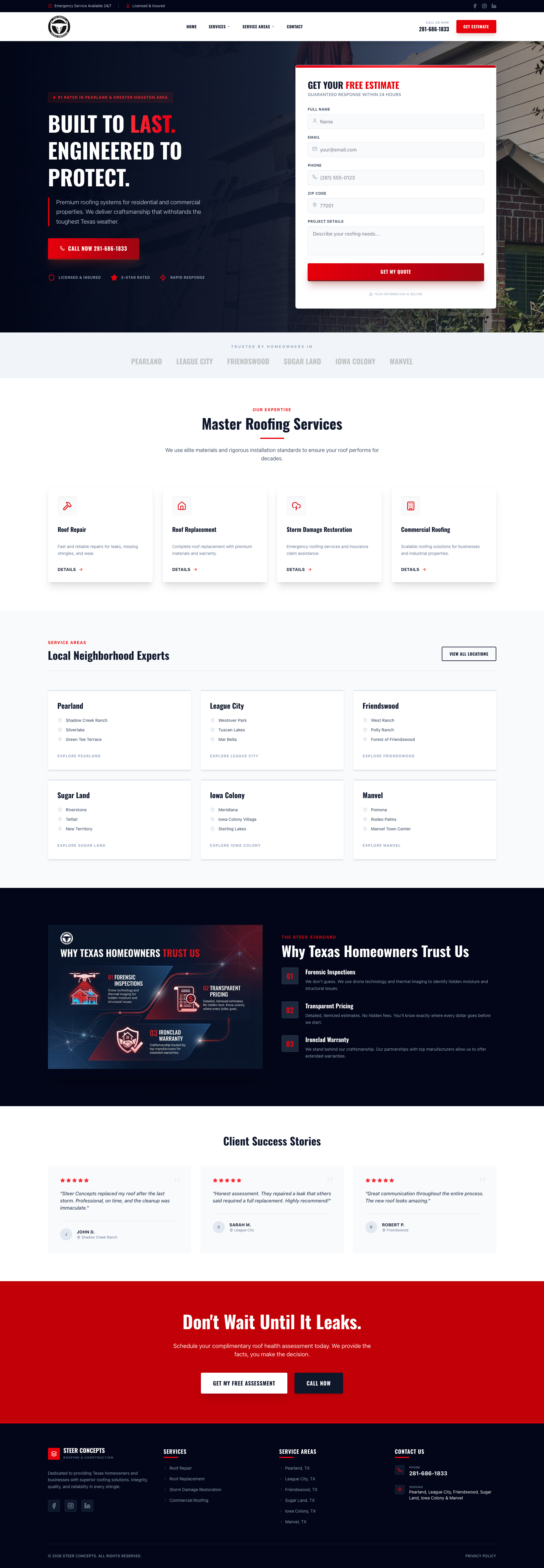 Steer Concepts Roofing website screenshot